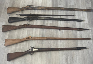 U.S. Musket Parts Lot – 5 Stocks, 4 Barrels & Springfield 1864 Percussion Lockplate