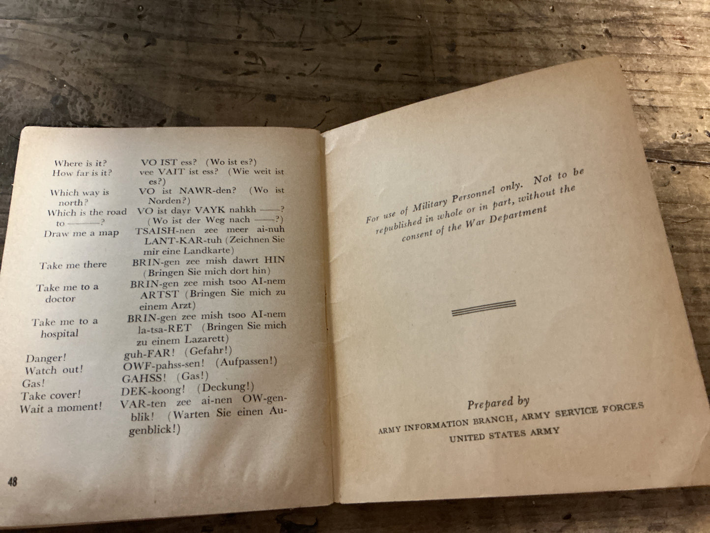 Original WWII U.S. Army Pocket Guide to Germany 1944 War Dept. Occupation Manual