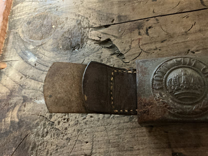 Original WWI Imperial German Prussian “Gott Mits Uns” Belt Buckle w/ Darmstadt Kammer 1917 Leather Tab