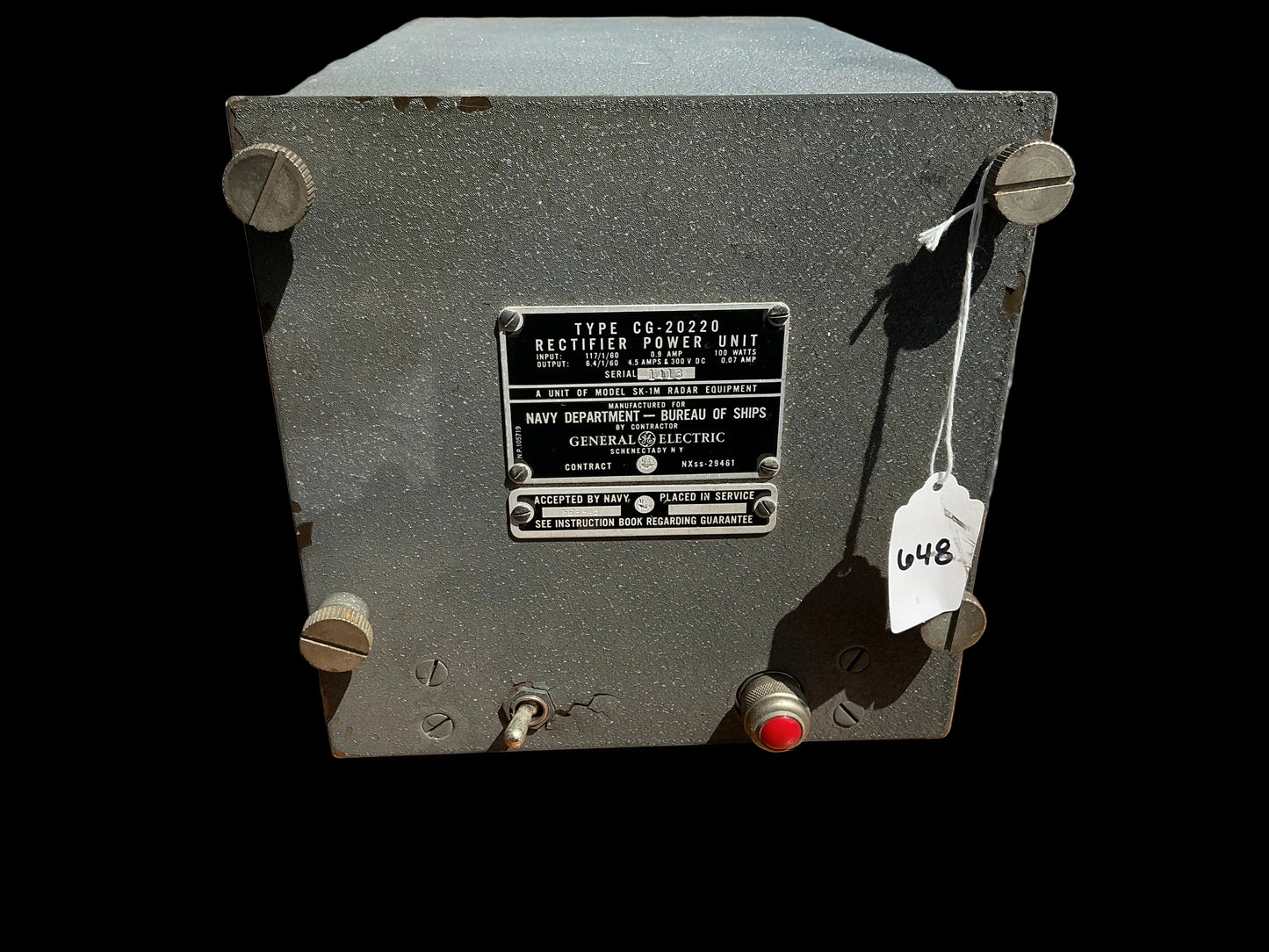 WWII U.S. Navy SK-1 Radar Rectifier Power Unit – GE CG-20220 – Bureau of Ships