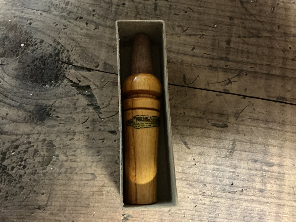 Vintage Oliver’s “Pull-Em” Crow Call w/ Original Box-Houston, Texas