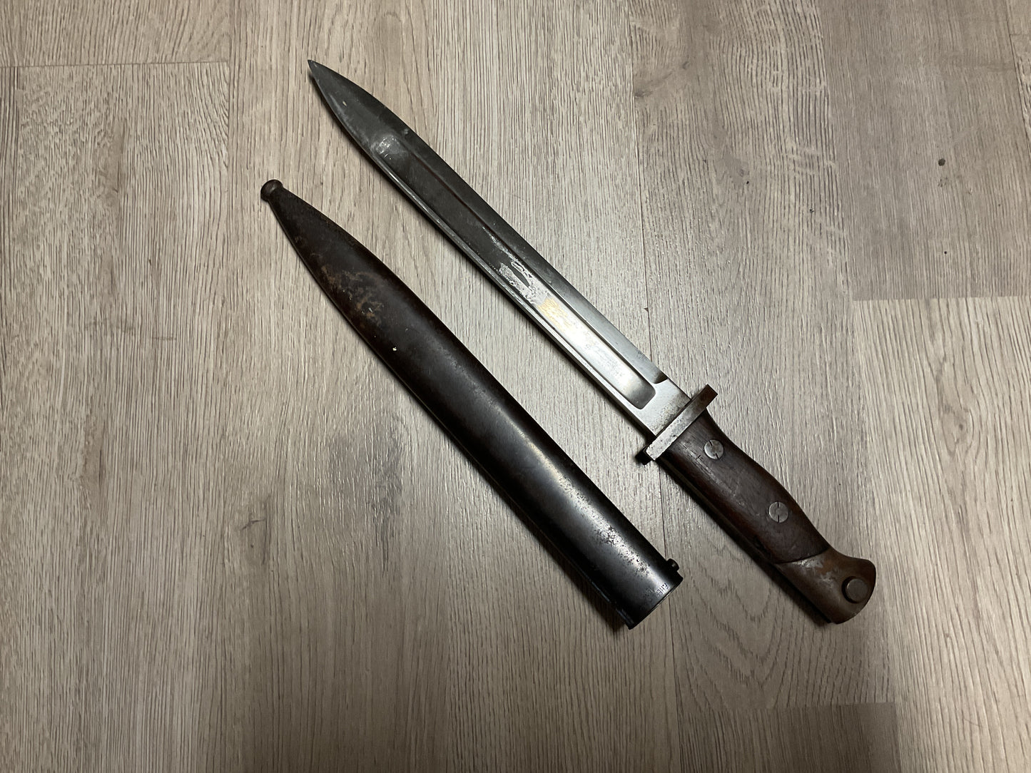Vintage Military Mauser-Pattern Bayonet w/ Steel Scabbard-Scabbard #3922