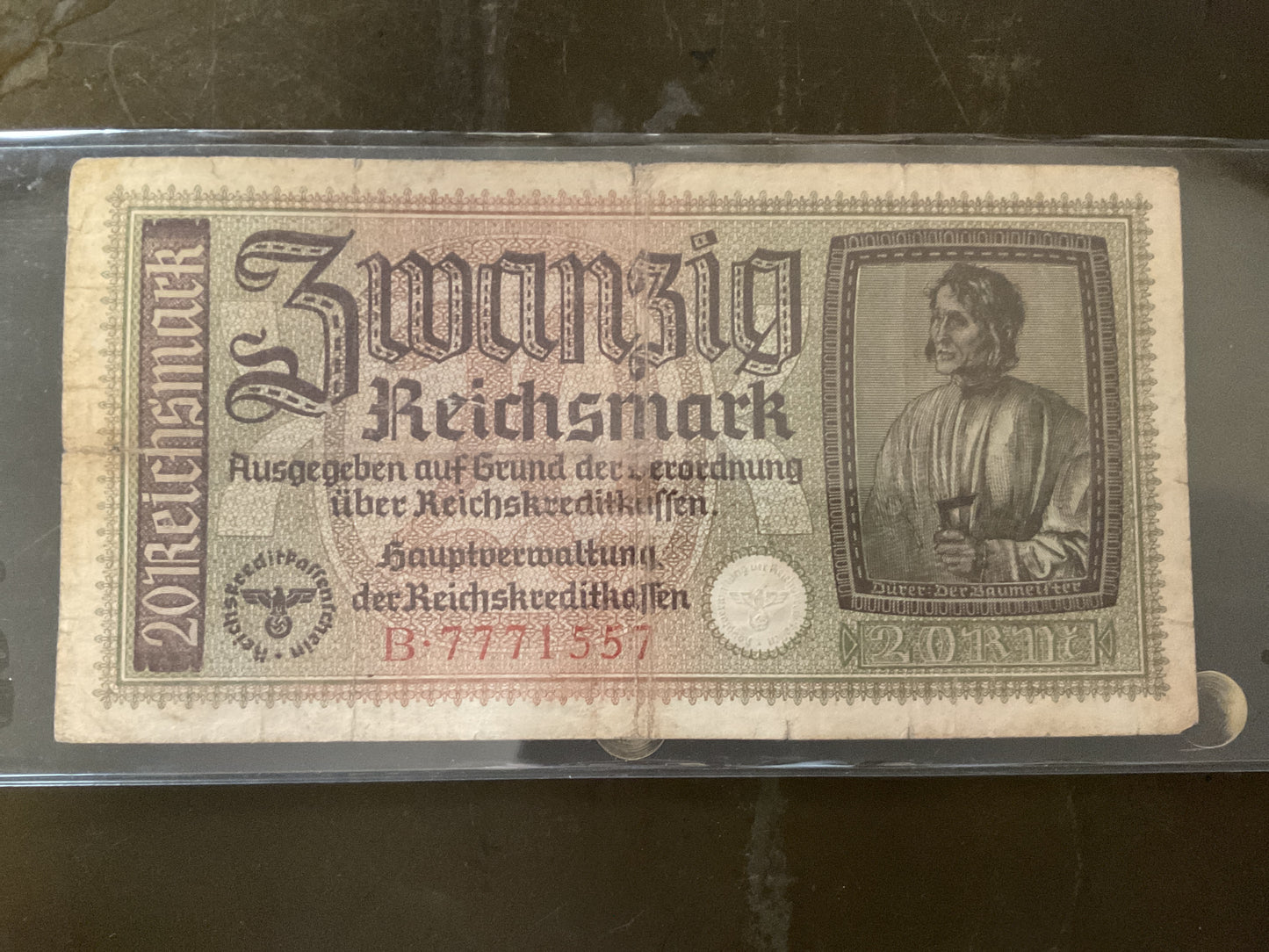 WWII German 20 Reichsmark Banknote-Third Reich Banknote