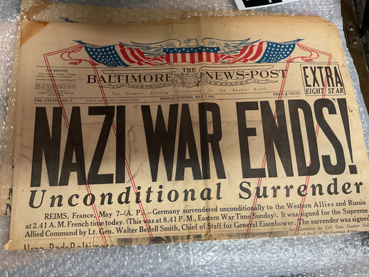 The Baltimore News Post May 7, 1945 “unconditional surrender”