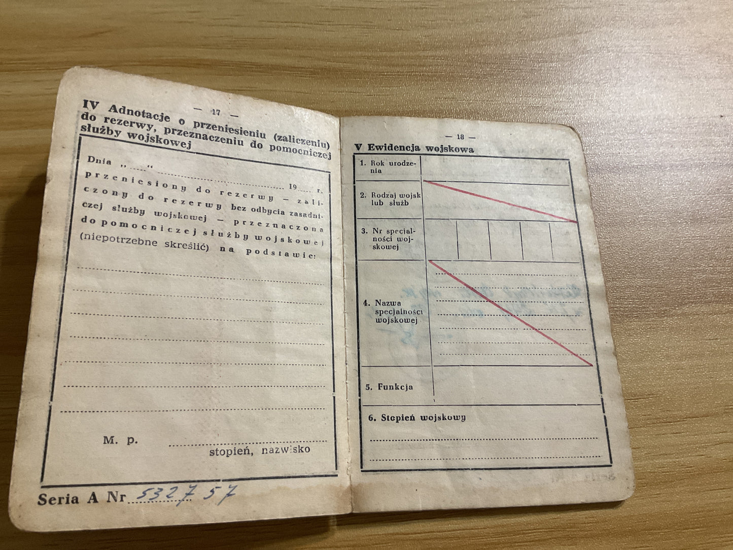 Original 1950’s Polish People’s Army Military Service Book w/ Sailor’s Photo and Extensive Entries & Stamps