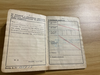 Original 1950’s Polish People’s Army Military Service Book w/ Sailor’s Photo and Extensive Entries & Stamps