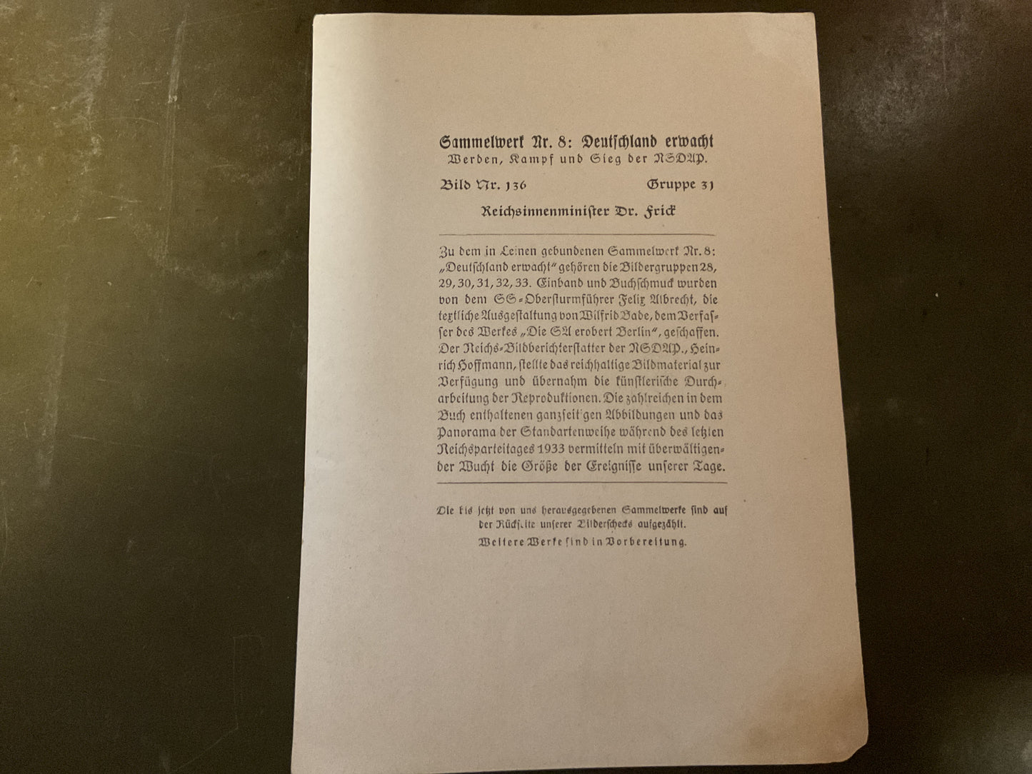Original German third Reich Propaganda Photo & Text Leaf-1933