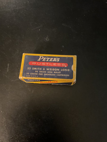 Vintage Peters Rustless .32 S&W Long 98 Grain Lead Bullet Cartridges — Full Box of 50