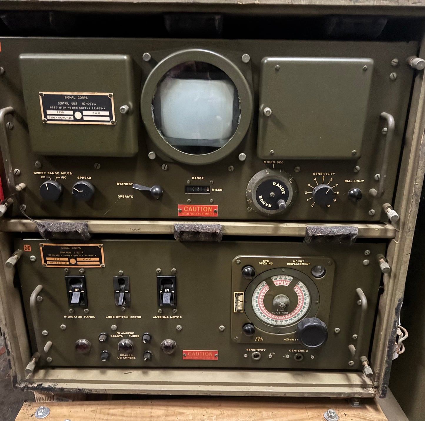 Original WWII-era U.S. Army Signal Corps radar control and indicator cabinet