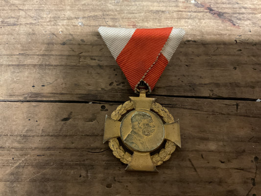 Austria-Hungarian Emperor Franz Joseph I 1848-1908 Jubilee Cross Medal-Original Tri-Fold Ribbon
