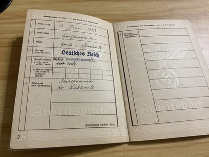 Original WWII German Deutsches Reich Arbeitsbuch-Wilhelm Knupka-Official Employment Book-26 February 1935