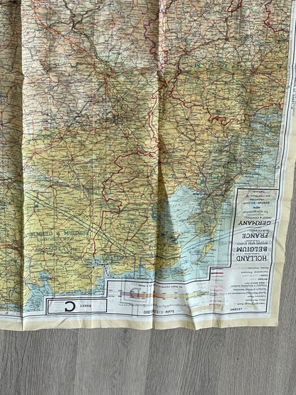 Original WWII Allied MI9 Silk Escape & Evasion Map 43/C–43/D – France, Germany, Belgium, Holland & Switzerland