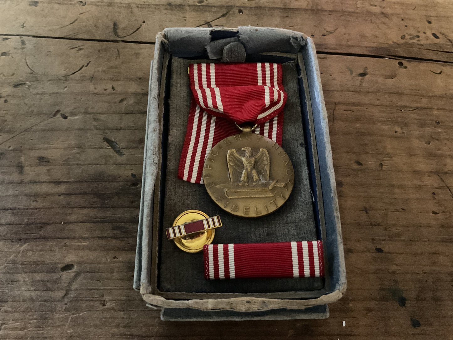 WWII U.S. Army Good Conduct Medal w/ Ribbon, Bar, & Lapel Pin