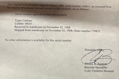 Winchester Model 1886 Saddle Ring Carbine .40-65 WCF – Cody Letter Confirmed + 10 Boxes PMC Ammo