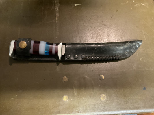 WWII Theatre Knife Burgandy White & Blue Handle