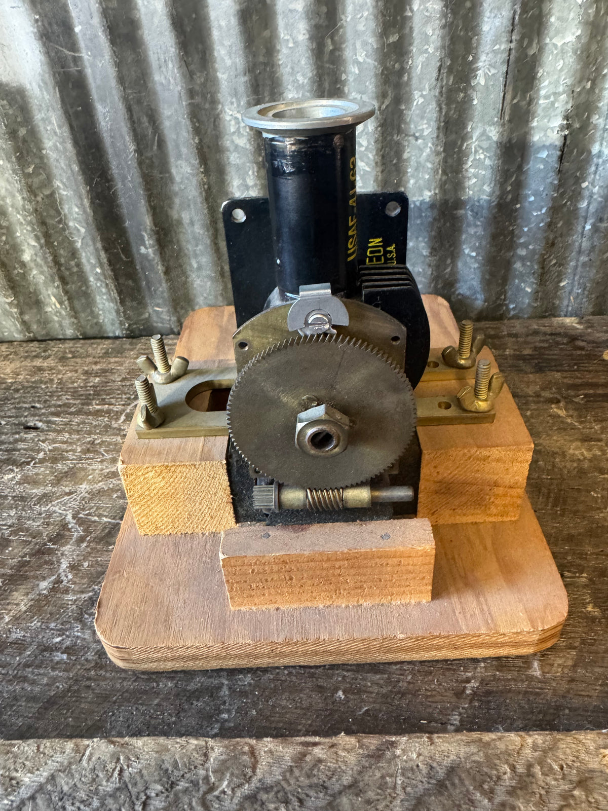 Vintage Raytheon USAF 4J63 Tunable Radar Jamming Magnetron on Wooden Mount