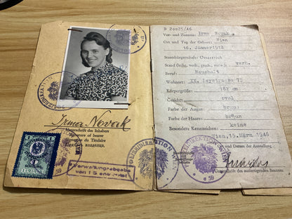 1946 Austrian Allied Occupation Identity Card-Vienna-Named “Irma Novak”-WWII Era ID