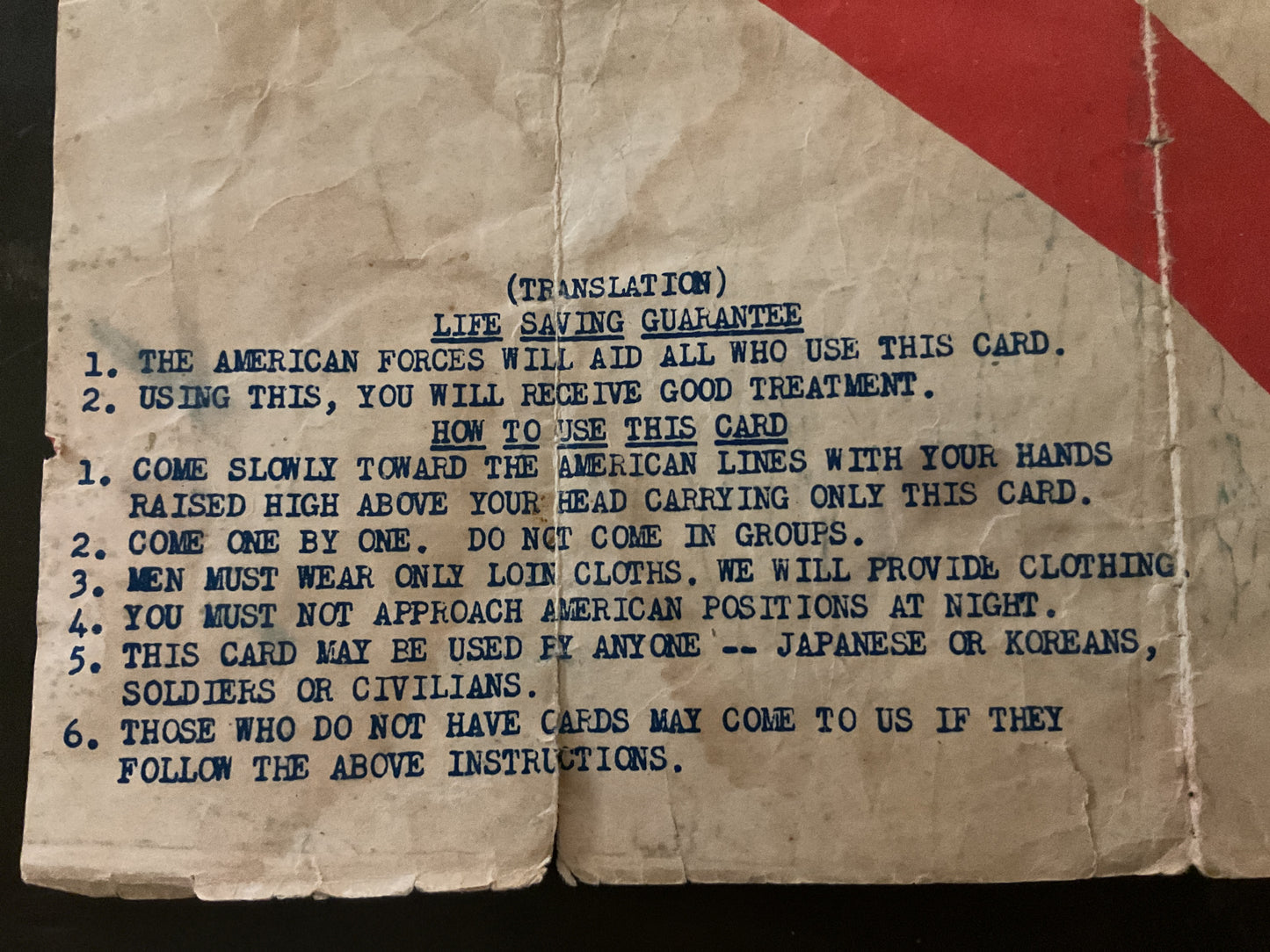 Original WWII Allied Forces Safe Conduct Pass Leaflet-Japanese Surrender Propaganda