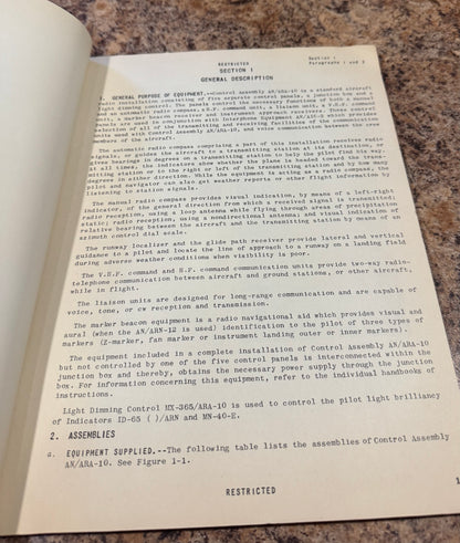 WWII U.S. Army Air Forces AN/ARA-10 Control Assembly Manual