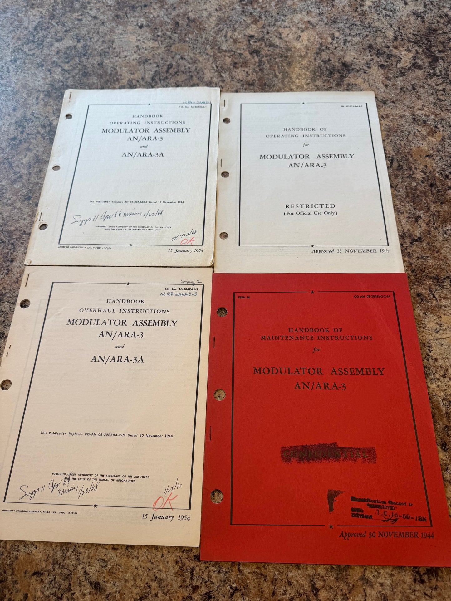 WWII AN/ARA-3 Radar Modulator Manual Set – 4 Books – 1944