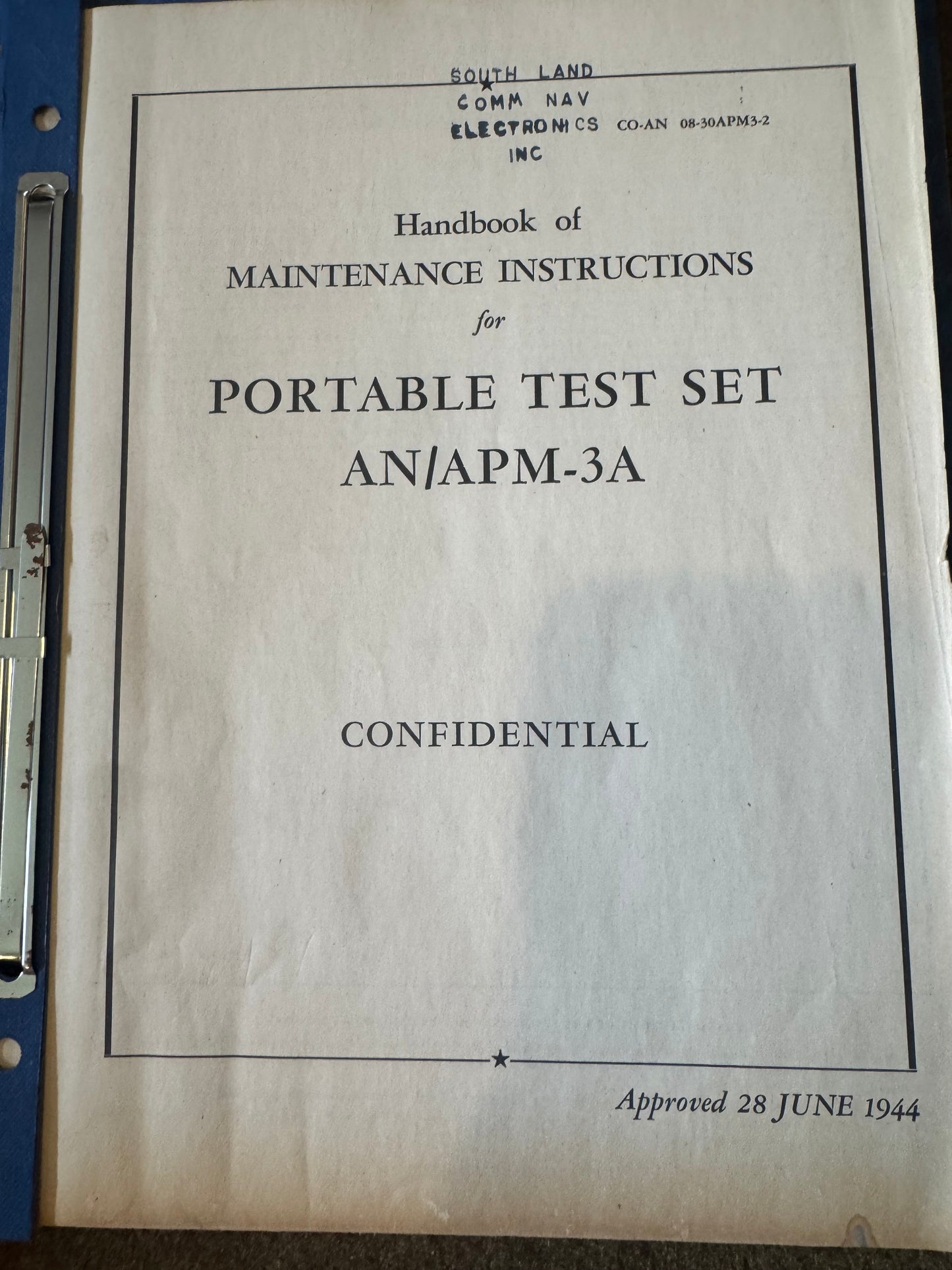 WWII Portable Test Set AN/APM-3A maintenance handbook