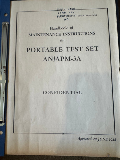 WWII Portable Test Set AN/APM-3A maintenance handbook