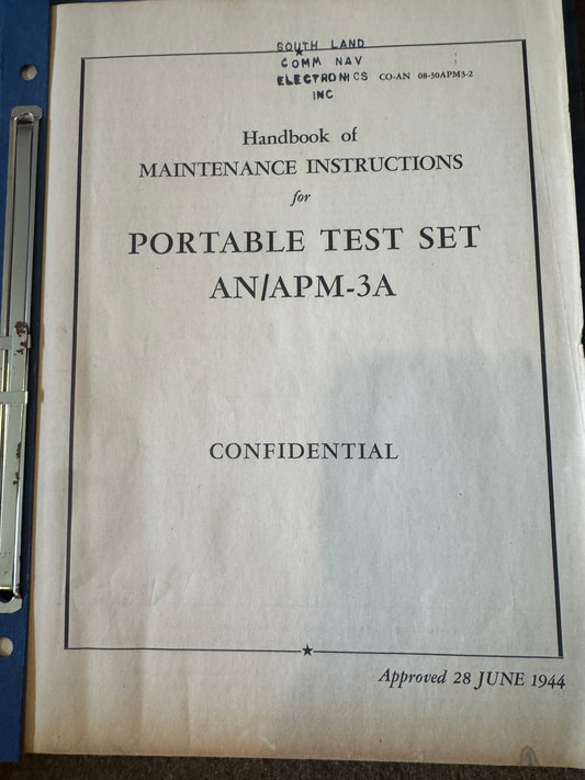 WWII Portable Test Set AN/APM-3A maintenance handbook