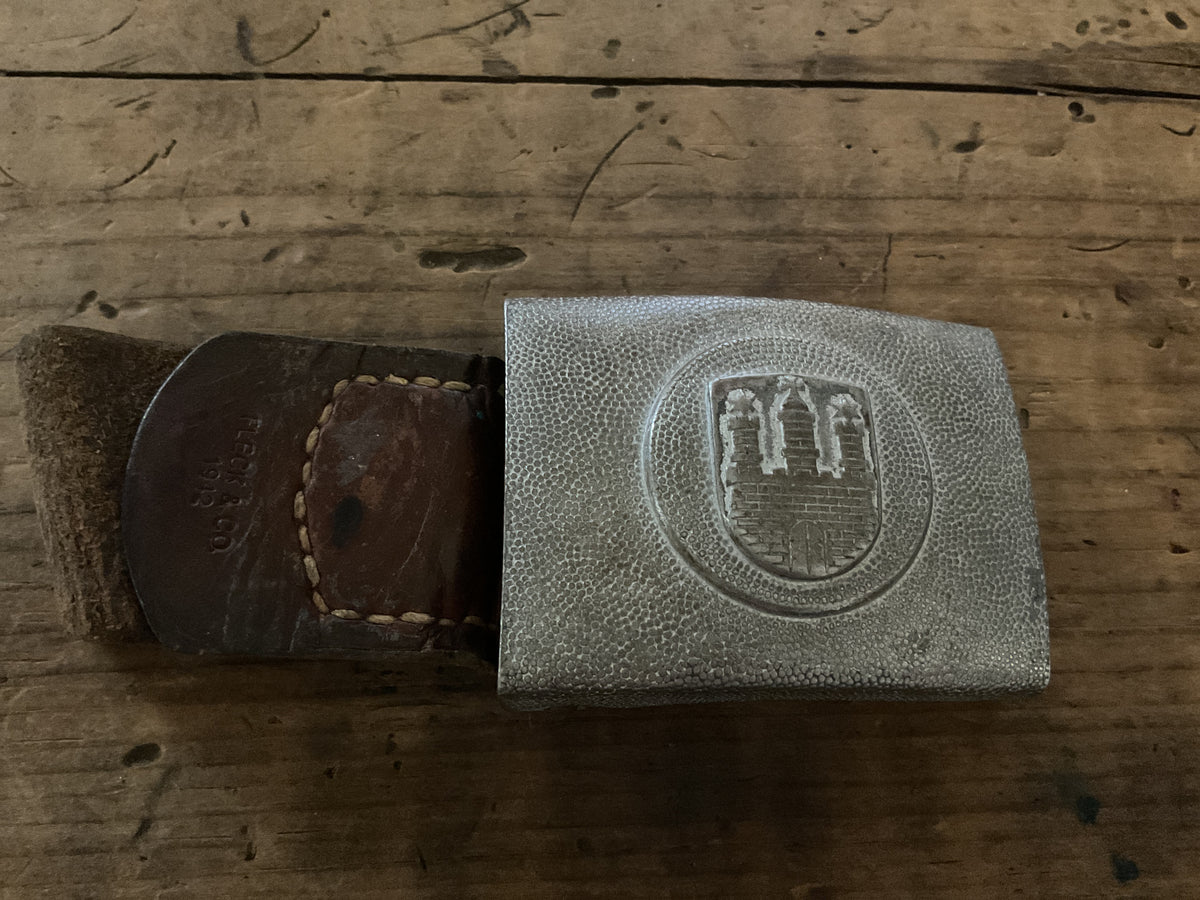 German Hamburg Fire Brigade Belt Buckle w/ 1942 Dated & Makers Mark on Tab