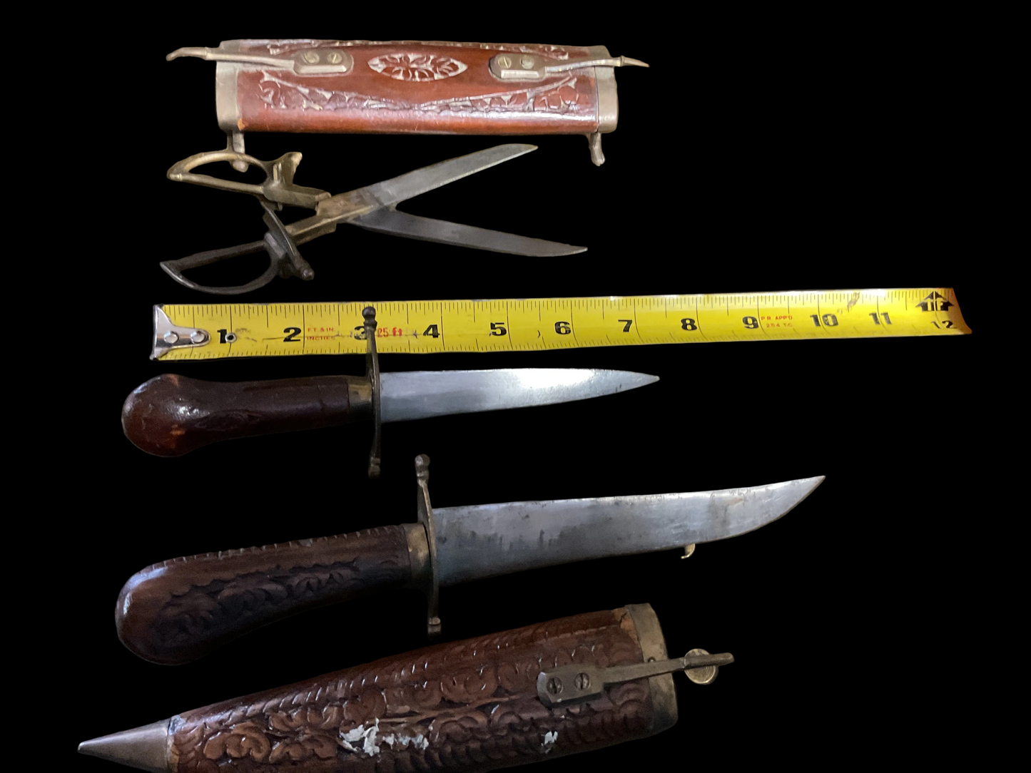 19th Century German Hirschfanger Hunting Knife & Carving Set