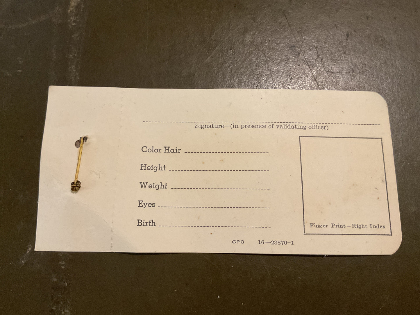 U.S. Navy Aviation Cadet Identification Card un-issued