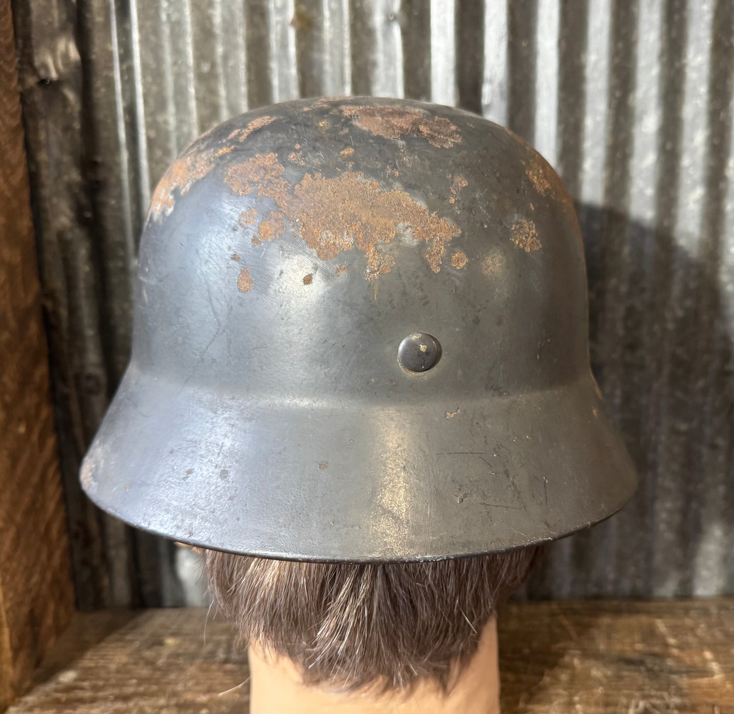 Original WWII German Luftwaffe Double Decal Steel Helmet – Untouched Combat-Worn Example
