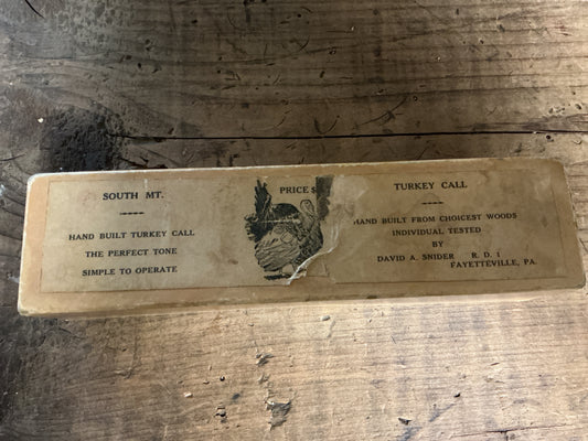 Vintage South Mt. Box Turkey Call by David Snider-Fayetteville, Pennsylvania w/ Original Box