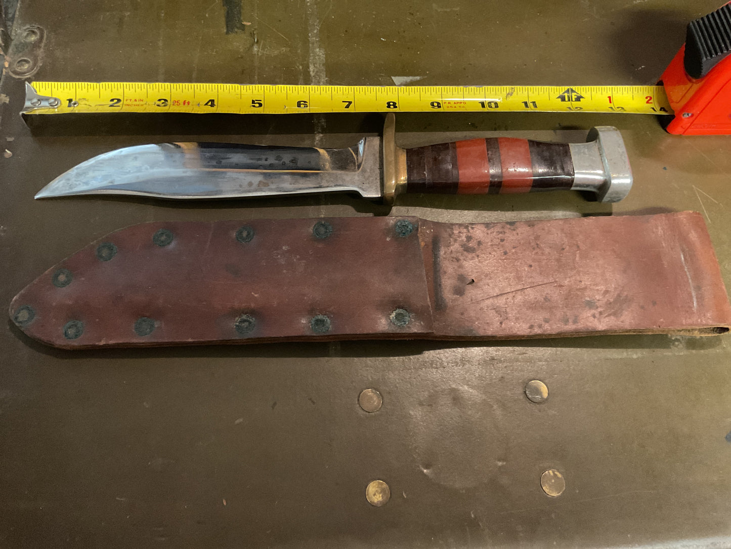 WWII Theatre Knife Orangish Brown Striped Handle