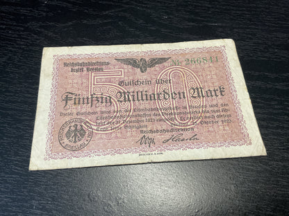 German 50 Milliarden (billion) Banknote 1923