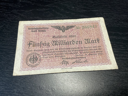 German 50 Milliarden (billion) Banknote 1923