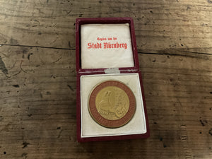 1934 German Sports Games Nuremberg Ceramic Medallion w/ Presentation Case