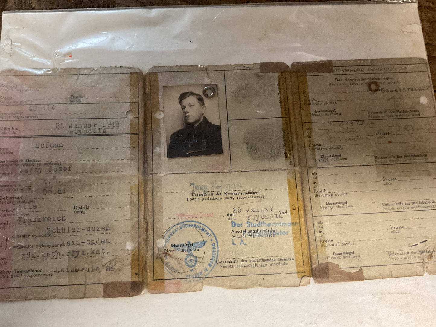 Original 1948 Allied Occupation German ID-Issued to a Polish Citizen w/ Photograph