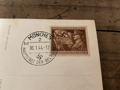 1944 Nazi Germany Adolf Hitler Portrait Postcard-Michener Special Cancel-Michel 865 Stamp