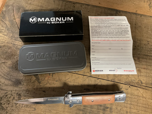 Booker Magnum Stiletto Folding Knife 440c-Stainless with Original Box