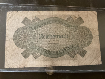 WWII German Occupation Currency- 2 Reichsmark