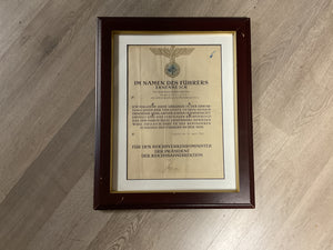 WWII German Reich Ministry of Transport Appointment Certificate-1943 w/ Frame