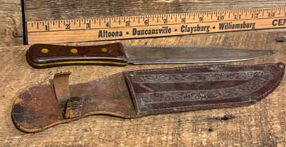 WWII Theatre Knife-Wood Handle Decorated Sheath