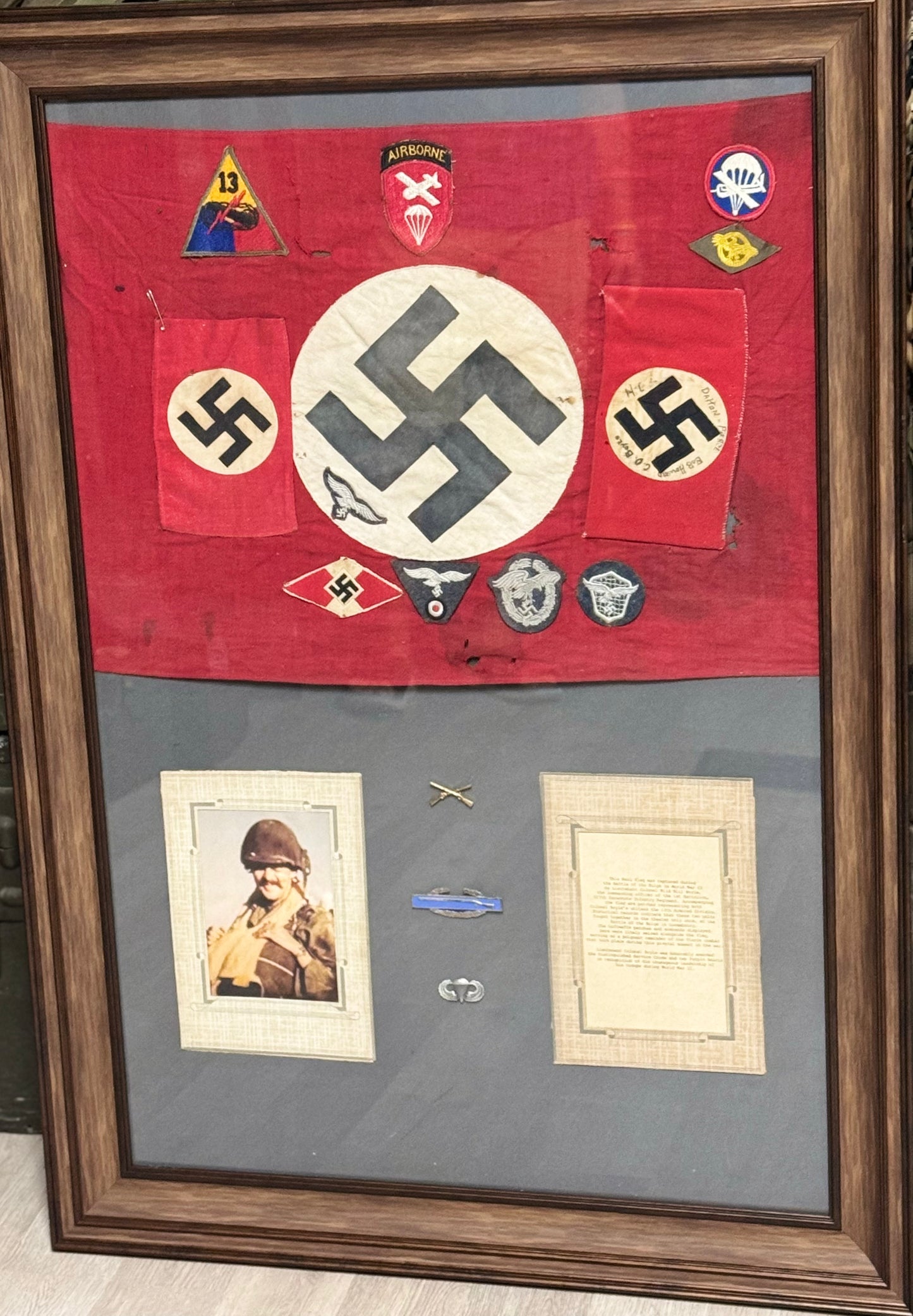 Battle of The Bulge-Paratrooper Captured & Signed Nazi Flag