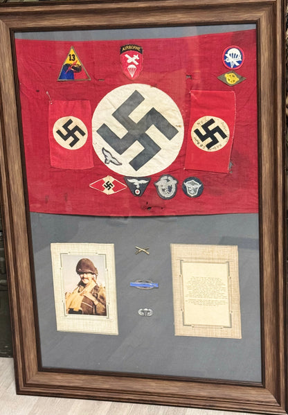 Battle of The Bulge-Paratrooper Captured & Signed Nazi Flag