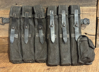 Original German WWII MP 38 & 40 Canvas & Leather Magazine Pouches w/ (3) German Marked Mags and Speed Loader