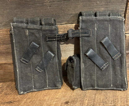 Original German WWII MP 38 & 40 Canvas & Leather Magazine Pouches w/ (3) German Marked Mags and Speed Loader