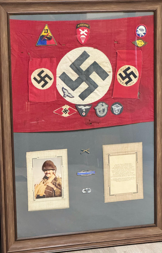 Battle of The Bulge-Paratrooper Captured & Signed Nazi Flag