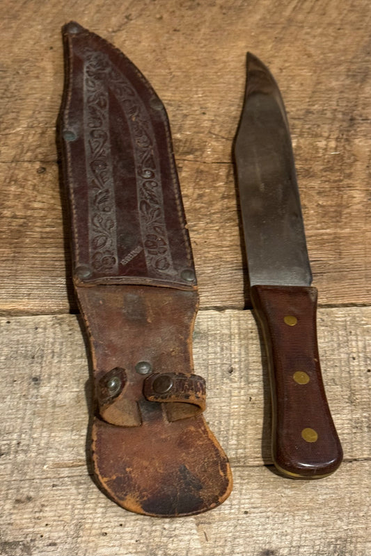 WWII Theatre Knife-Wood Handle Decorated Sheath