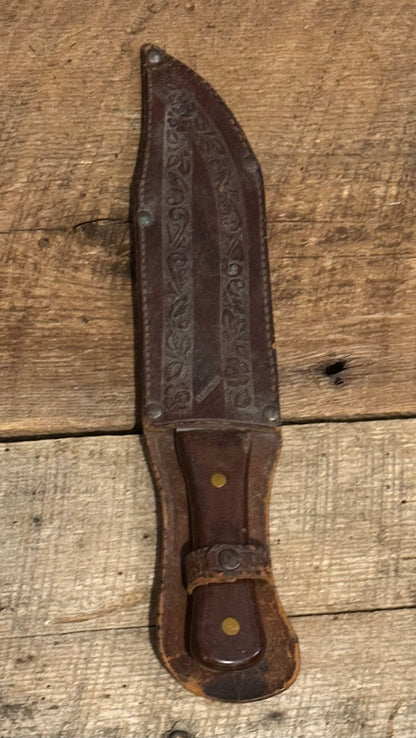 WWII Theatre Knife-Wood Handle Decorated Sheath