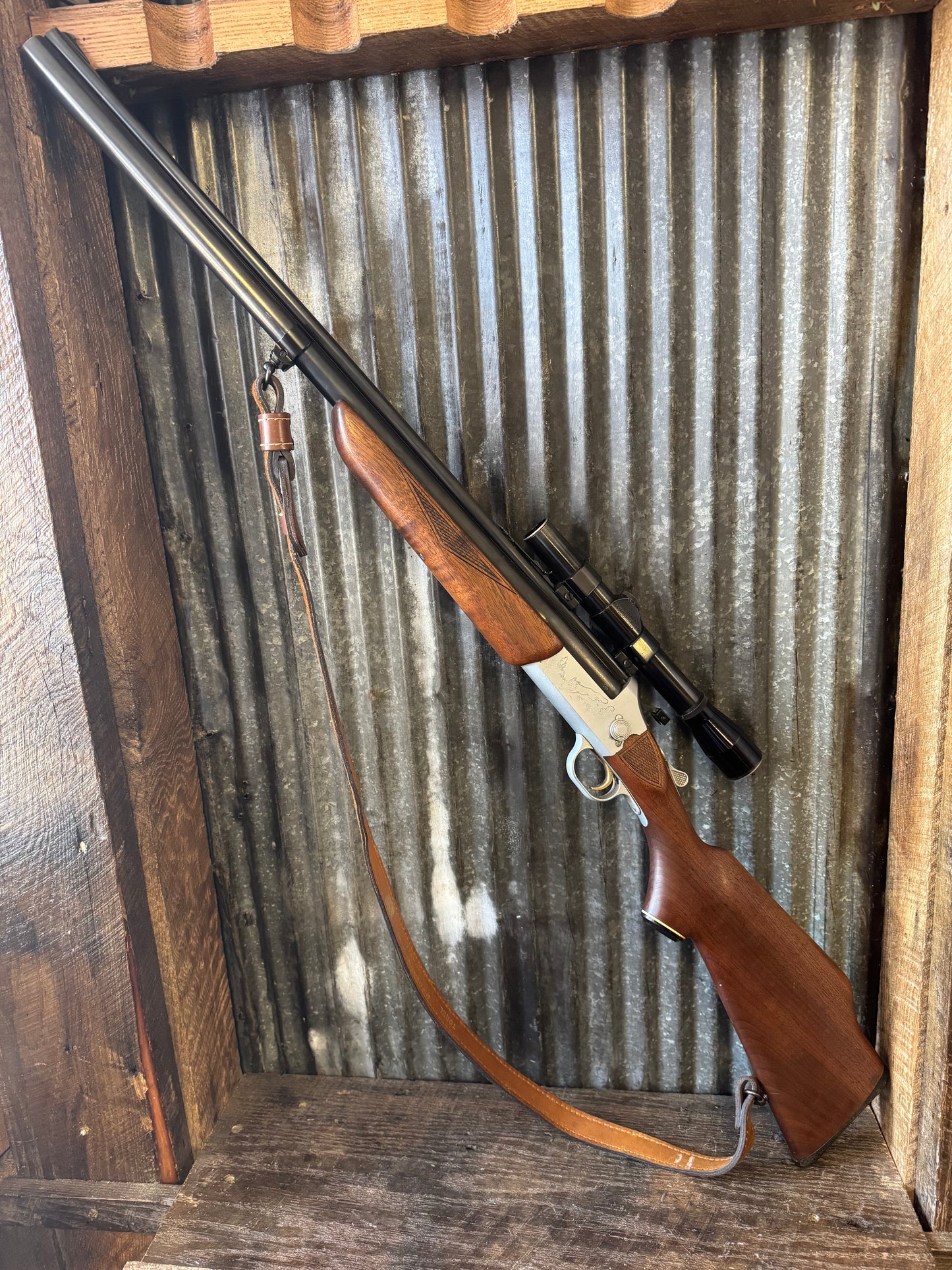 Savage Model 24B-DL — .22 Magnum over 20 Gauge (Combo Gun) with Lyman Scope & Leather Sling